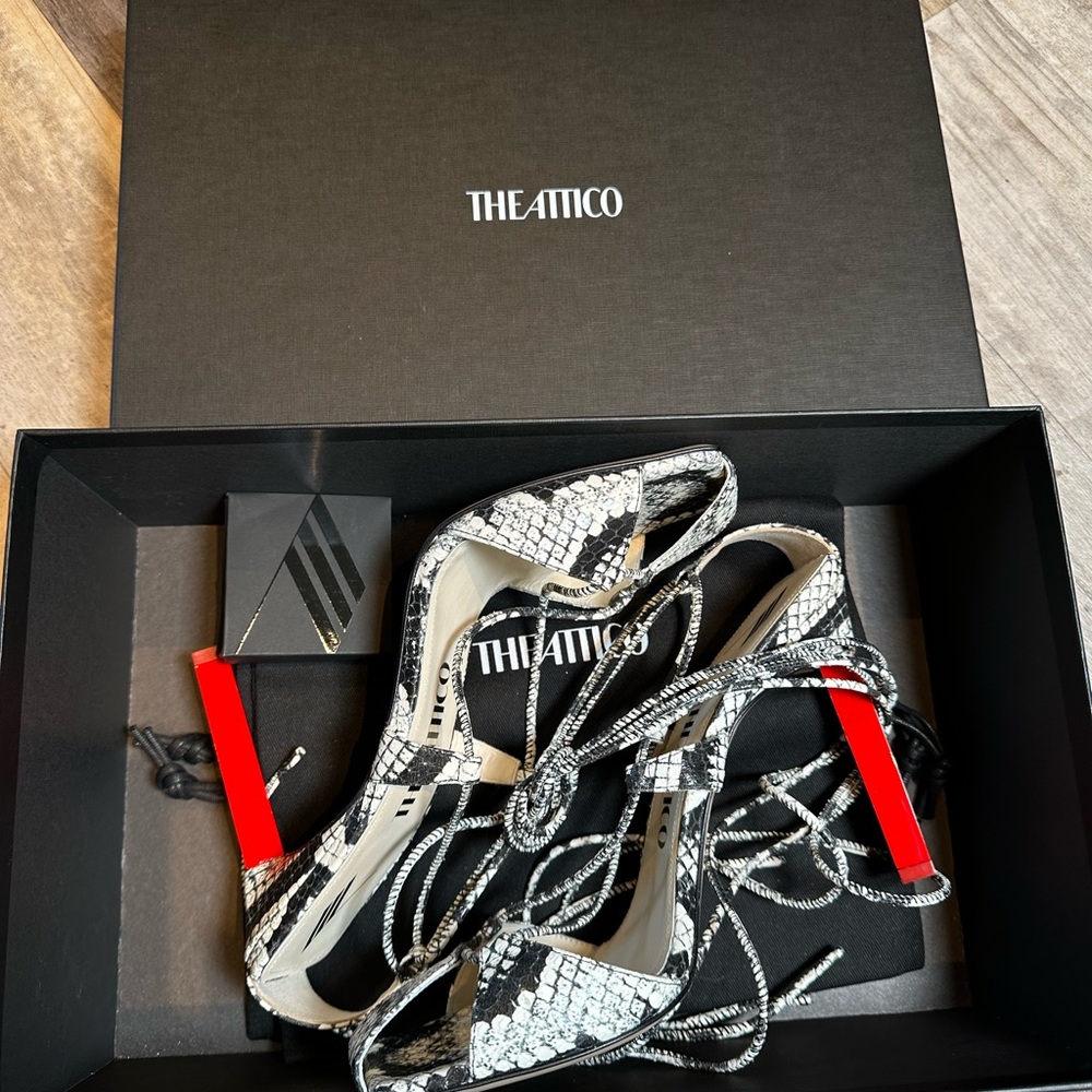 The Attico Snakeskin Heels with Bold Red Highlights